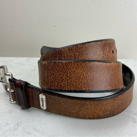 VINTAGE FOSSIL BROWN LEATHER BELT ITALIAN FULL GRAIN LEATHER - Picture 3 of 5